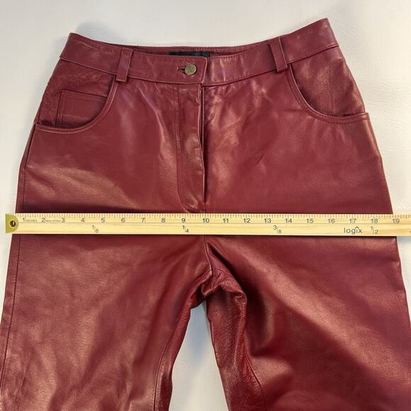 Metrostyle Women's Red Leather Flat Front Wide Leg 5 Pocket Chino Pants Size 4 - Picture 10 of 11